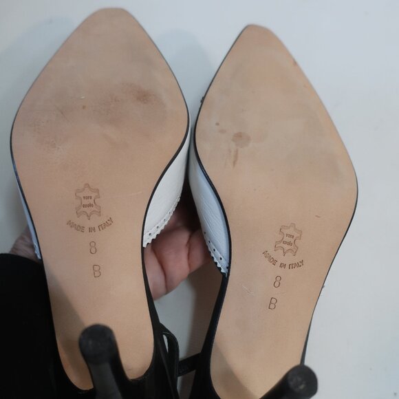 NWOB Womens Isaac Mizrahi Black White Leather Slingback Pumps Heels 8 - Picture 6 of 8